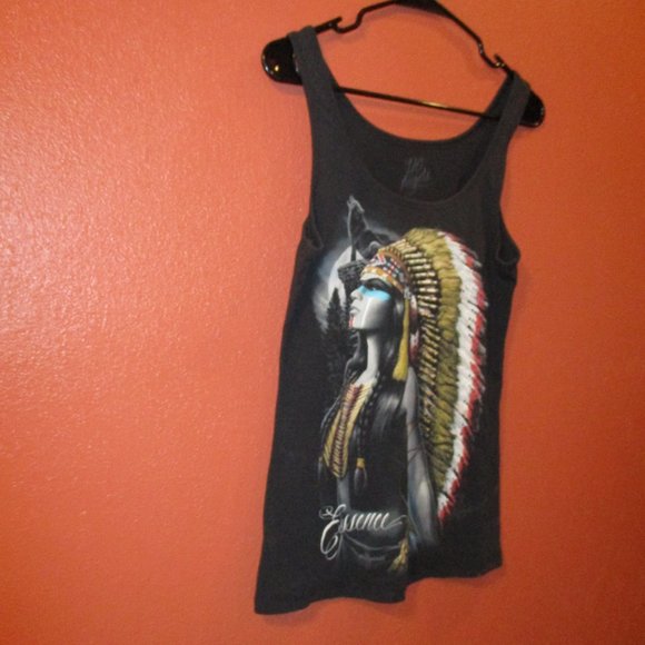 DC Angels Woman Large Black Blue White Graphic American Indian Chief Tank Top - Picture 2 of 7